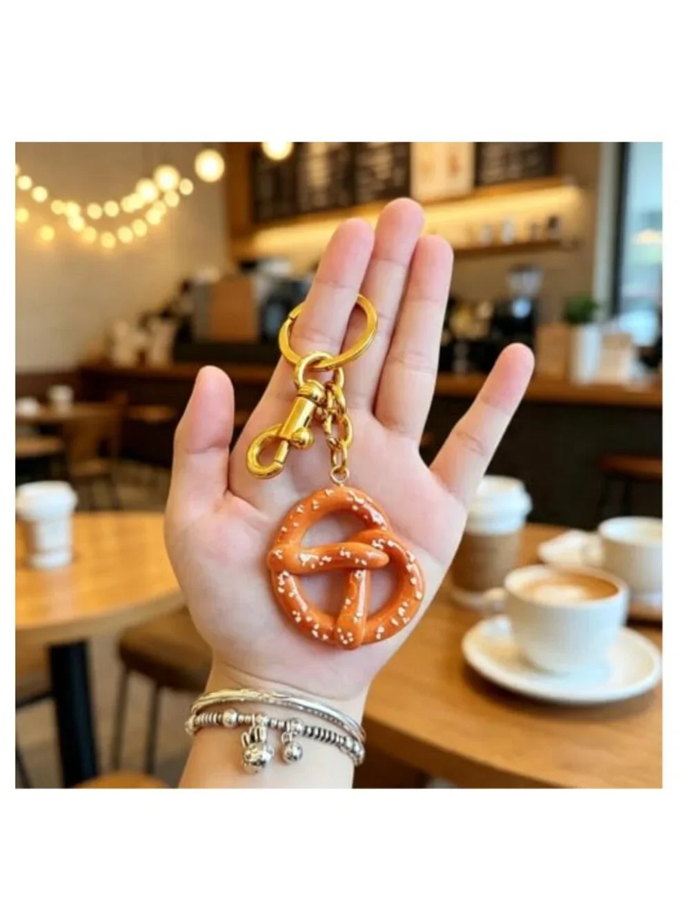 Pretzel Charm Keychain Purse Accessory Gift for Women Resin Clip-On